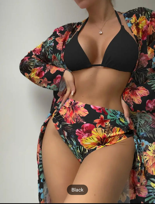 Black Floral 2 Piece Swimwear